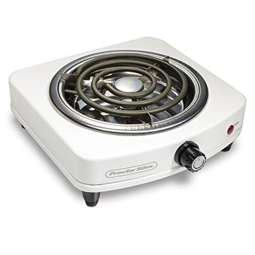 Proctor Silex 34103 Electric Single Burner, Compact and Portable, Adjustable Temperature Hot Plate, White & Stainless