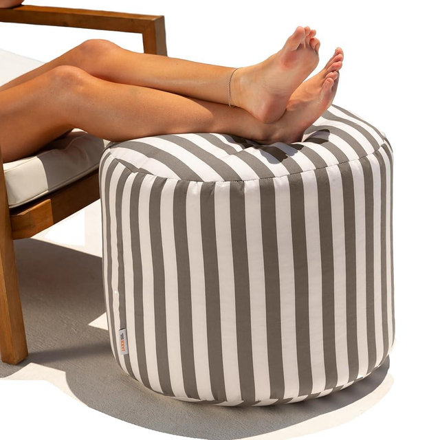 Jaxx Spring Indoor/Outdoor Bean Bag Pouf Ottoman, Taupe Stripes