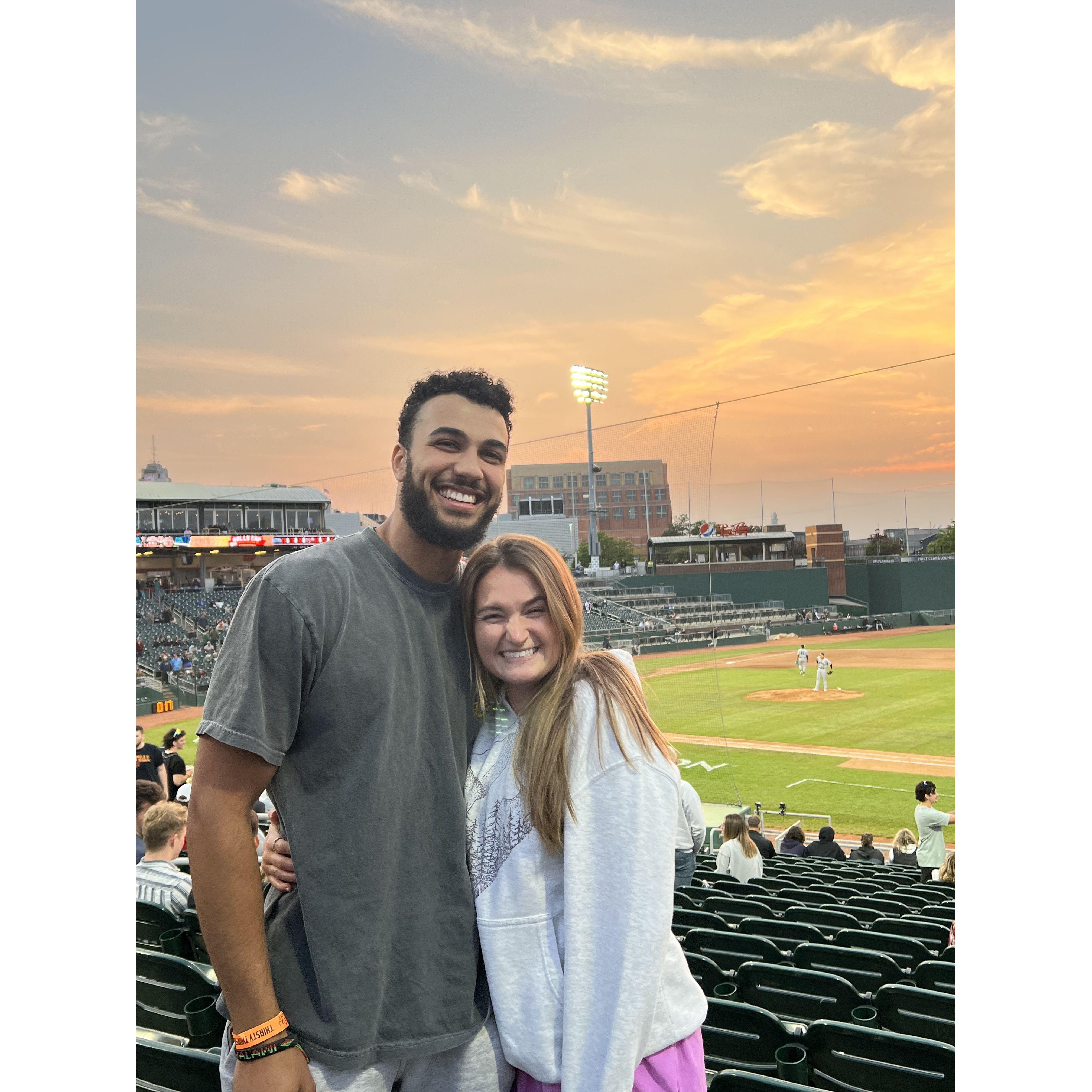 Our first photo together at Lugnuts stadium!