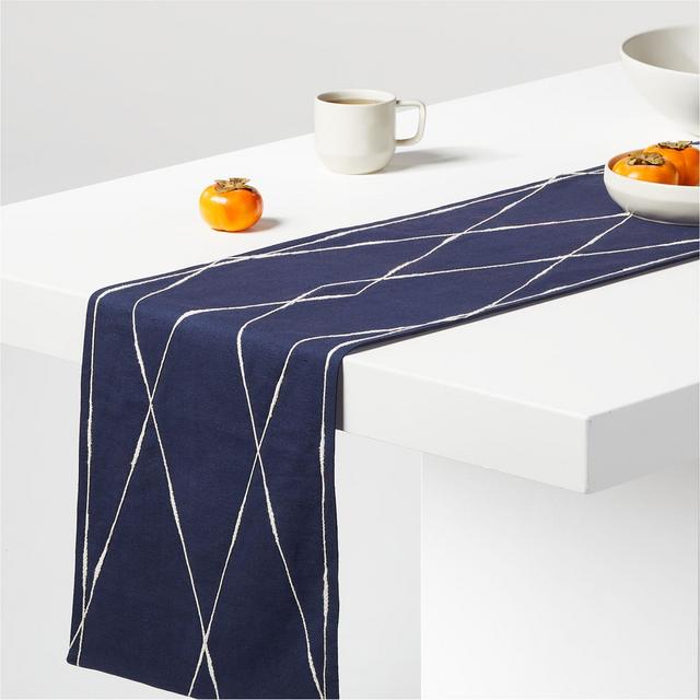 Caladesi 90" Indigo Embroidered Table Runner