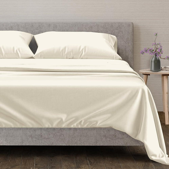 Mayfair Linen 100% Egyptian Cotton Sheets Queen Size - 600 Thread Count Sheets Queen, 4 PC Luxury Sheet Queen Size, Soft, Cooling Sateen Weave Deep Pocket Sheet Set, Fits Mattress Upto 18", Ivory