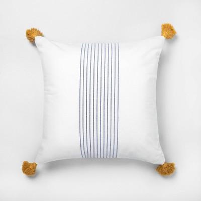 Tassel Throw Pillow Stripe Sour Cream / Blue - Hearth & Hand™ with Magnolia