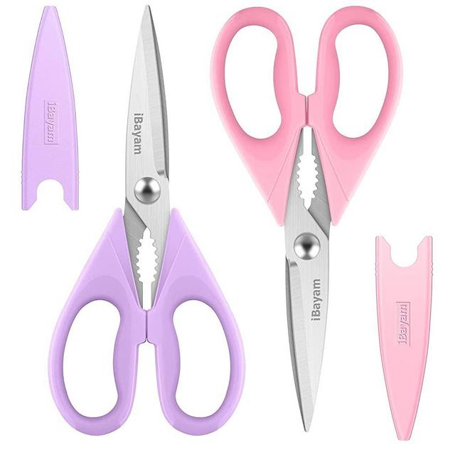 Kitchen Shears, iBayam Kitchen Scissors Heavy Duty Meat Scissors Poultry Shears, Dishwasher Safe Food Cooking Scissors All Purpose Stainless Steel Utility Scissors, 2-Pack, Pastel Pink, Soft Purple