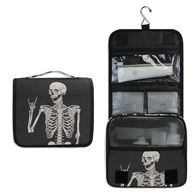 Skeleton Skull Hanging Toiletry Bag,Halloween Gothic Skull Makeup Bag Travel Cosmetic Bag Pouch Organizer for Traveling Accessories Kit, Bathroom Shower, Toiletries, Gifts for Women Men Kids Boy Girl