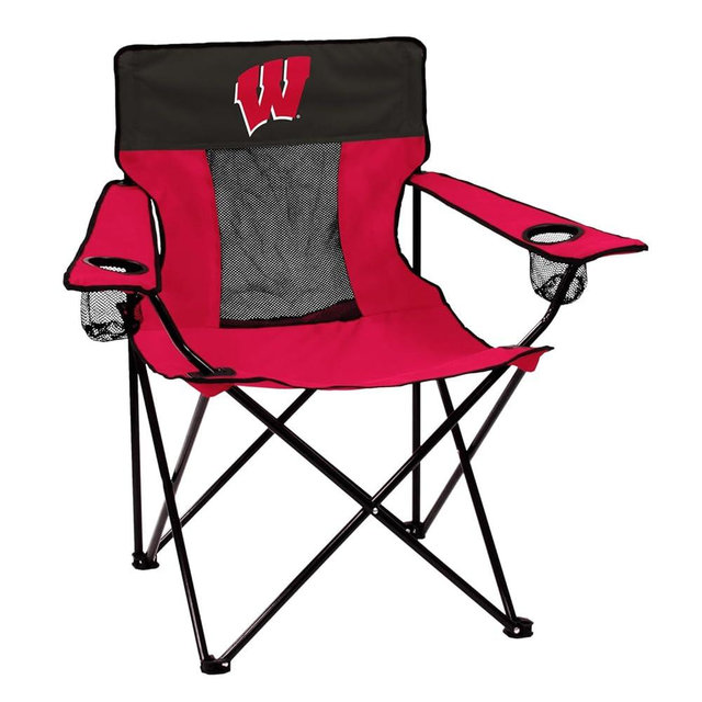 Logo Brands NCAA Wisconsin Badgers Elite Portable Chair - Premium Outdoor Chair with Cup Holder, Powder-Coated Steel Frame, Lightweight and Portable for Tailgating,and Sporting Events