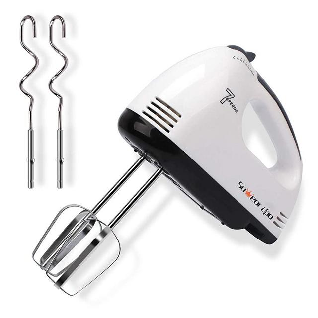 Suweor Upo Hand Mixer Electric, Portable Electric Whisk, 7 Speed Kitchen Hand Held Mixer, Immersion Blender for Food Whipping,Egg Whisk,Cake Mixer,Milk Frother,Bread Maker,Beater (White)
