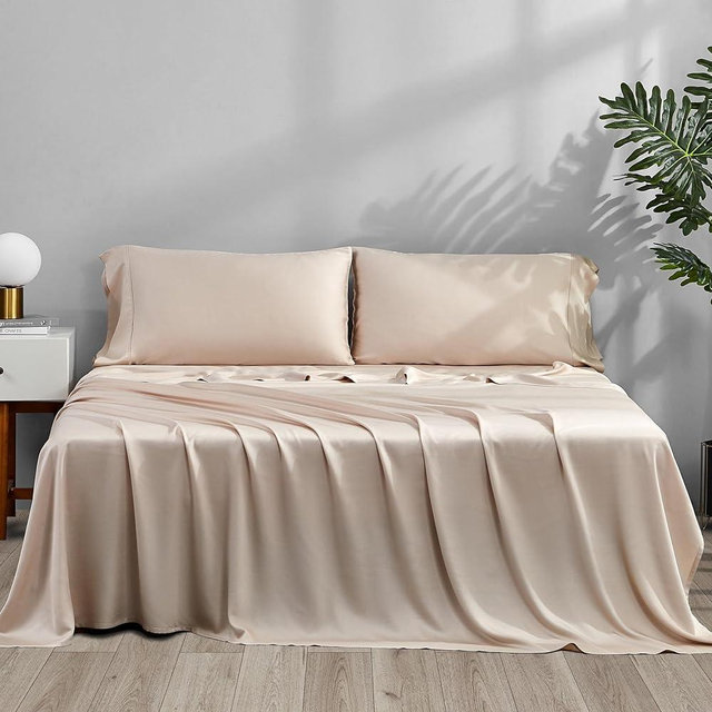 ACCURATEX Cooling Sheets California King Size - Viscose Made from Bamboo, Luxury Cool Silky Sheet Set for Cal King Size Bed, Super Soft Breathable Bed Sheets up to 16 inches Deep Pockect,Sandy