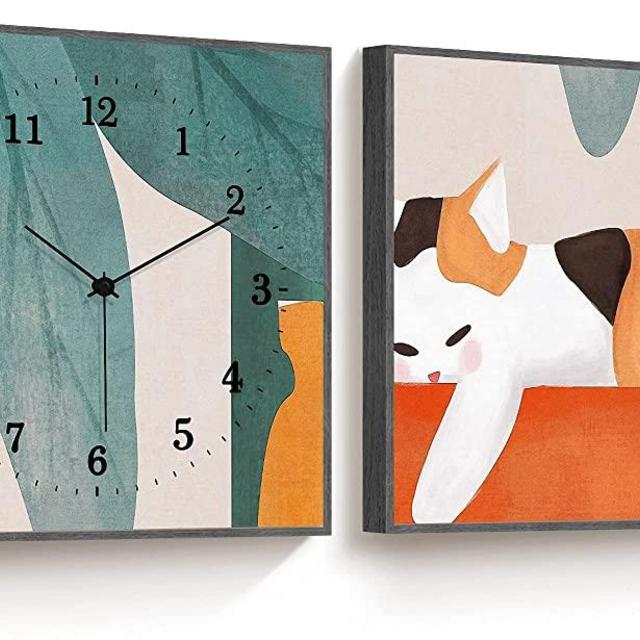 FULL HOUSE Wall Clock Silent Non Ticking Battery Operated, 12''x12'' Modern Minimalist Clock Wall Art, Crystal Porcelain Square Clock for Bedroom Living Room Office Home, 2pcs