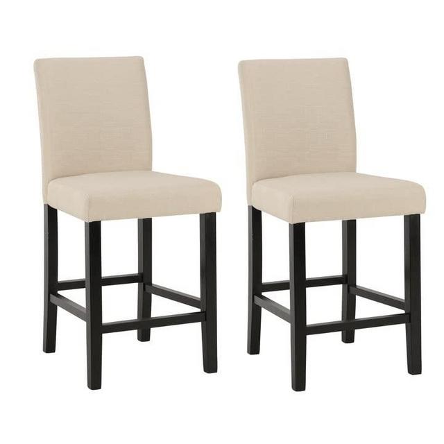 Bar Stools, Kitchen Island Wood Bar Chairs, Fabric Counter Height bar Stool, Fabric Upholstered Barstools, Beige, Set of 2