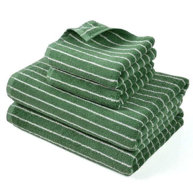 Jacquotha Green Towels for Bathroom Set of 4, Cotton Striped Hand, Bath Towel Bundle for Fresh Elegant Touch, Super Soft Highly Absorbent