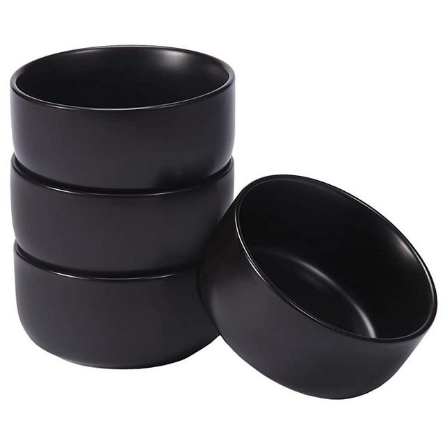 AQUIVER 10 Ounces Ceramic Bowl Set - Porcelain Matte Small Bowls - Side Dishes for Desserts, Ice Cream, Snacks, Condiments, Souffle, Yogurt, Soup - Dipping Sauce Bowl Set of 4 (Black)