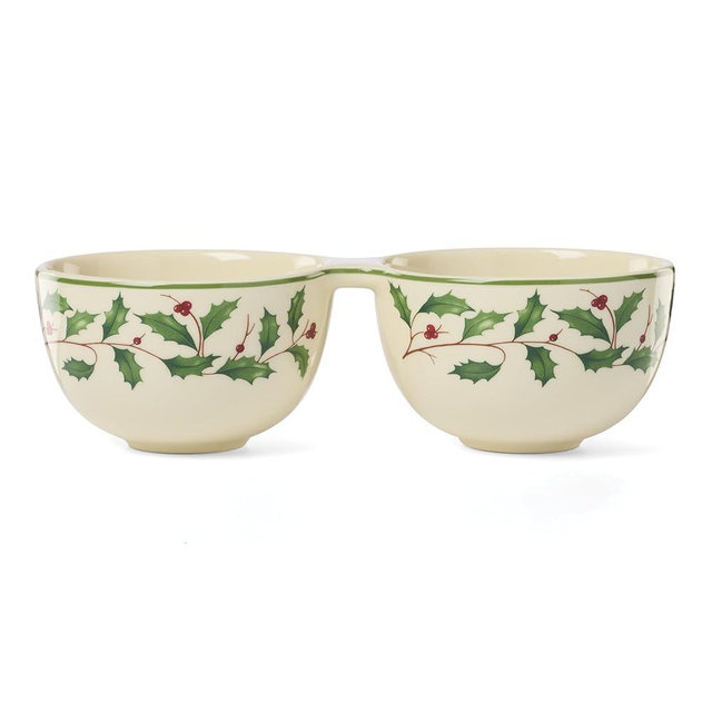 Lenox 898270 Holiday Double Dip Bowl, Christmas Dishes, Festive Serveware