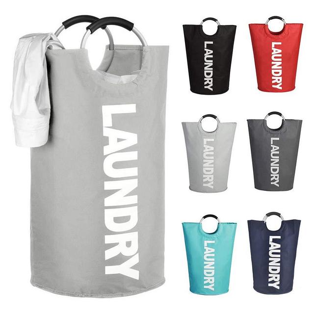 Mziart 82L Large Collapsible Laundry Hamper Laundry Basket with Alloy Handles for College, Camping and Home, Heavy Duty and Durable Thicken Foldable Clothes Storage Washing Bag (Grey)