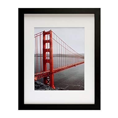 Frametory, 11x14 Black Picture Frames - Made to Display Pictures 8x10 with Mat or 11x14 Without Mat - Wide Molding - Pre-Installed Wall Mounting Hardware