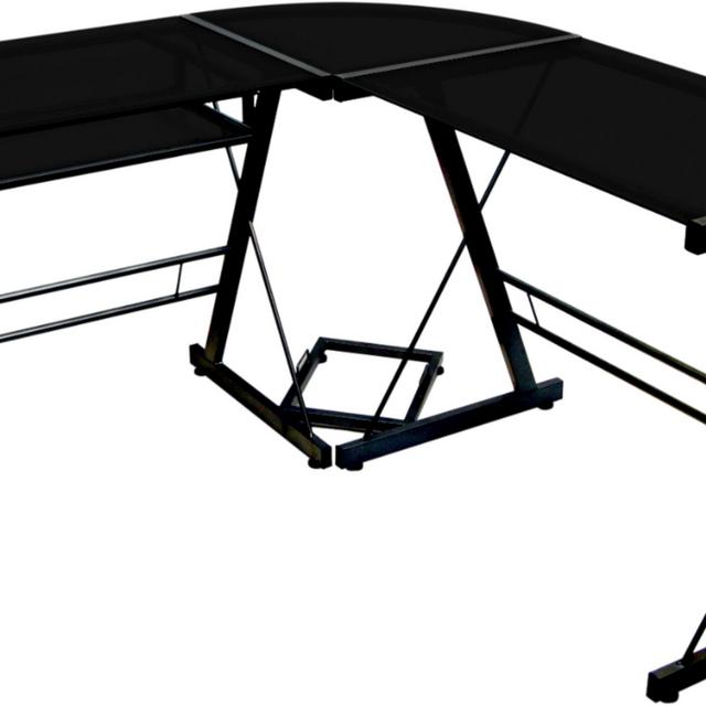 Walker Edison - Modern L-Shaped Tempered Glass Computer Desk - Black