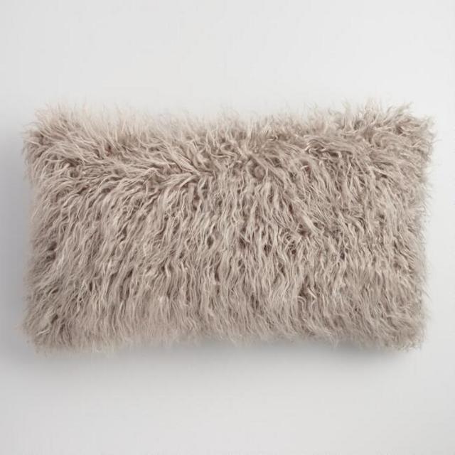 Oversized Mocha Mongolian Faux Fur Lumbar Pillow