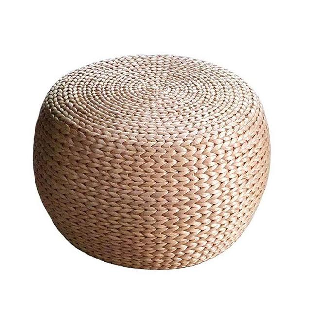 AUNKIER Round Straw Rattan Weave Pouf, Round Weave Pouf, Primary Color Office and Family Sofa Bench Wine Ottoman Footstool