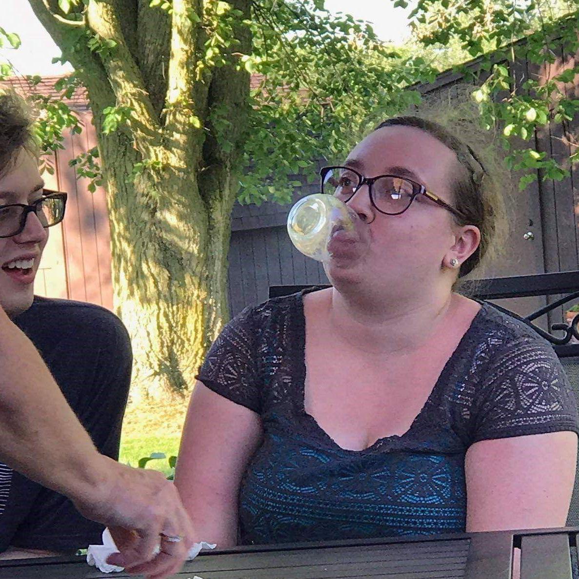 Funny business after dinner at David's Aunt Kay's house.