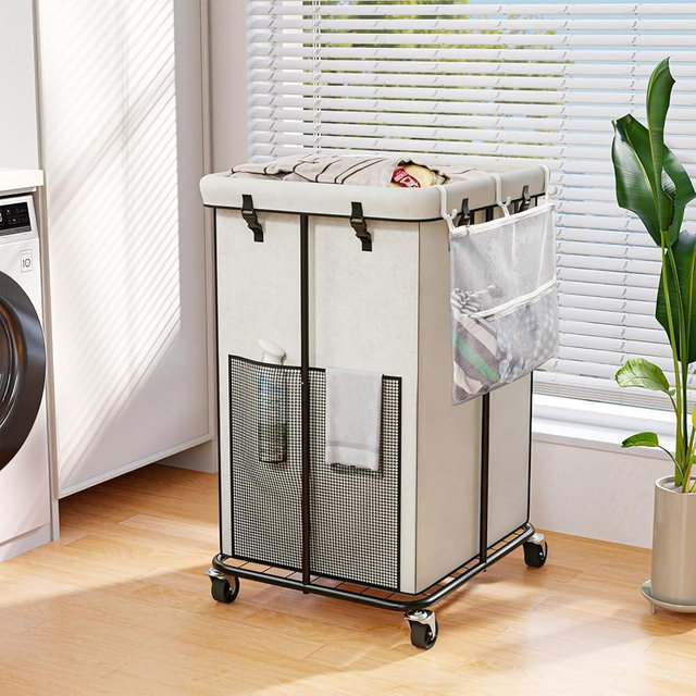150L Laundry Basket with Wheels, Rolling Laundry Hamper with Removable Bag and Metal Frame for Dirty Clothes - Bedroom/Laundry Room/Bathroom Applicable （Large & Tall）