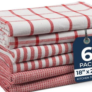 LANE LINEN 100% Cotton Kitchen Towels Set, 6-Pack – Premium, Absorbent, Quick-Drying Dish Towels, Tea Towels, 18" x 28" - Red