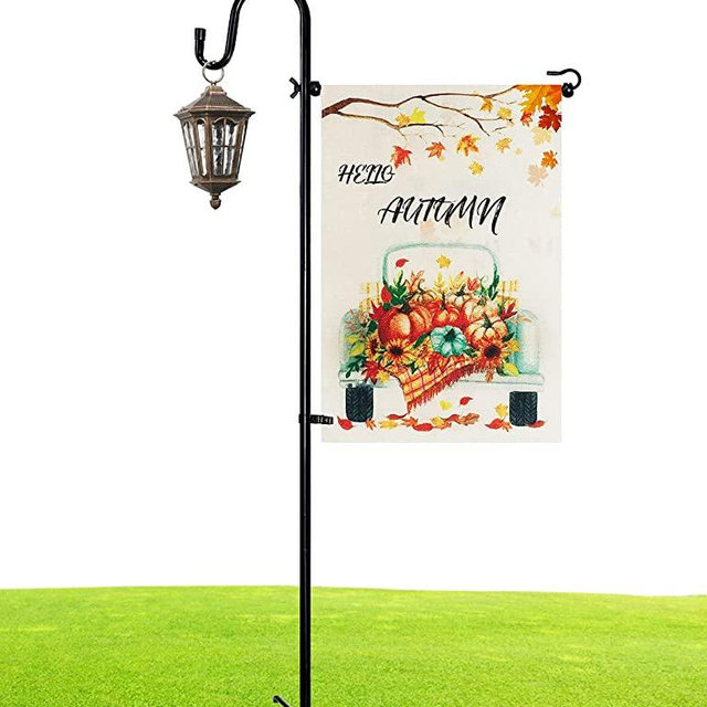 XDW-GIFTS Garden Flag Holder Stand with Shepherd Hook Upgraded 45IN Flagole with 2 Spring Stoppers and 1 Clip, Yard Garden Flag Holder for Small Flags Weather-Proof (Without Solar Lights & Flag)