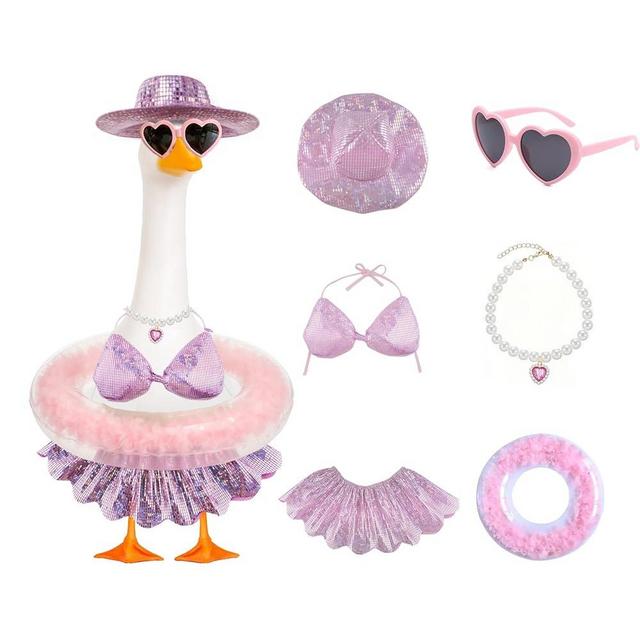 Summer Goose Outfit Porch Goose Outfits Bikini Goose Clothes Pink Shiny Goose Costume for Outdoor Garden Yard Decor