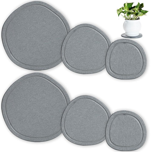 XRzitky 4 6 8 Inch 6 Pack Diatomaceous Earth Plant Pot Saucers Trays for Indoors No Holes, Diatomite Plant Drip Water Catcher Tray for Pots, Planter Drainage Saucers Plates to Catch Water