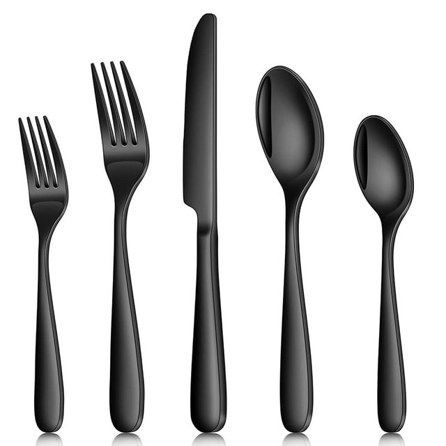 Ollex 30 Pieces Black Silverware Set for 6, Heavy Duty Black Stainless Steel Flatware Set Include Knives Forks Spoons Set Premium Modern Utensil Mirror Polished, dishwasher Safe