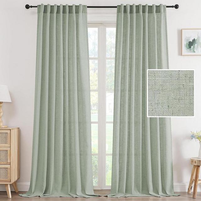 H.VERSAILTEX Linen Curtain for Bedroom/Living Room Back Tab Loop Pocket Linen Fabric Curtain Drapes Soft Rich Material Privacy Drape Panels for Farmhouse, 2 Panels, 52 x 63 Inch, Green Bay