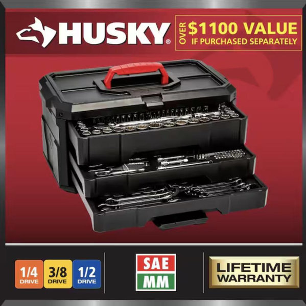 Husky 300-Piece SAE/Metric Mechanics Tool Set with Tool Box H300MTS