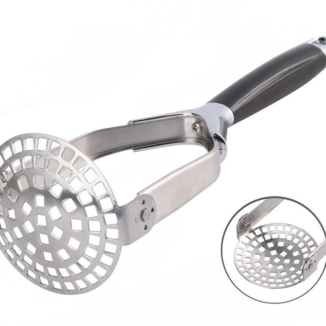 Obsoorth Mashed Potato Masher Stainless Steel Foldable Non Stick 12 Inch Long Handle Heavy Duty Smasher Kitchen Tool with Small Holds for Avocado, Bean, Baby Food, Silver