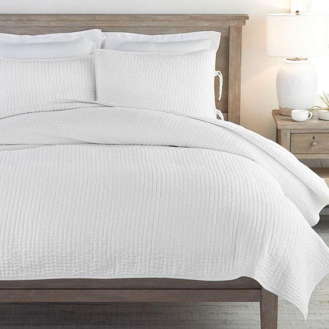 Pick-Stitch Handcrafted Quilt, King/Cal. King, White