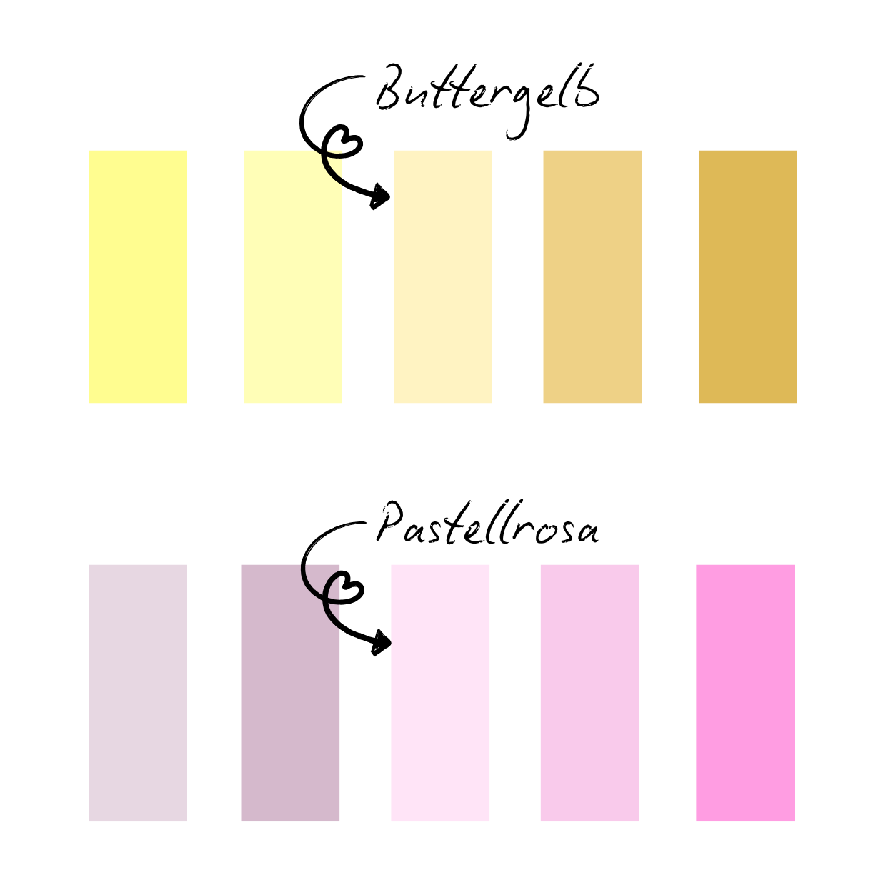 Farbpalette Buttergelb & Pastellrosa