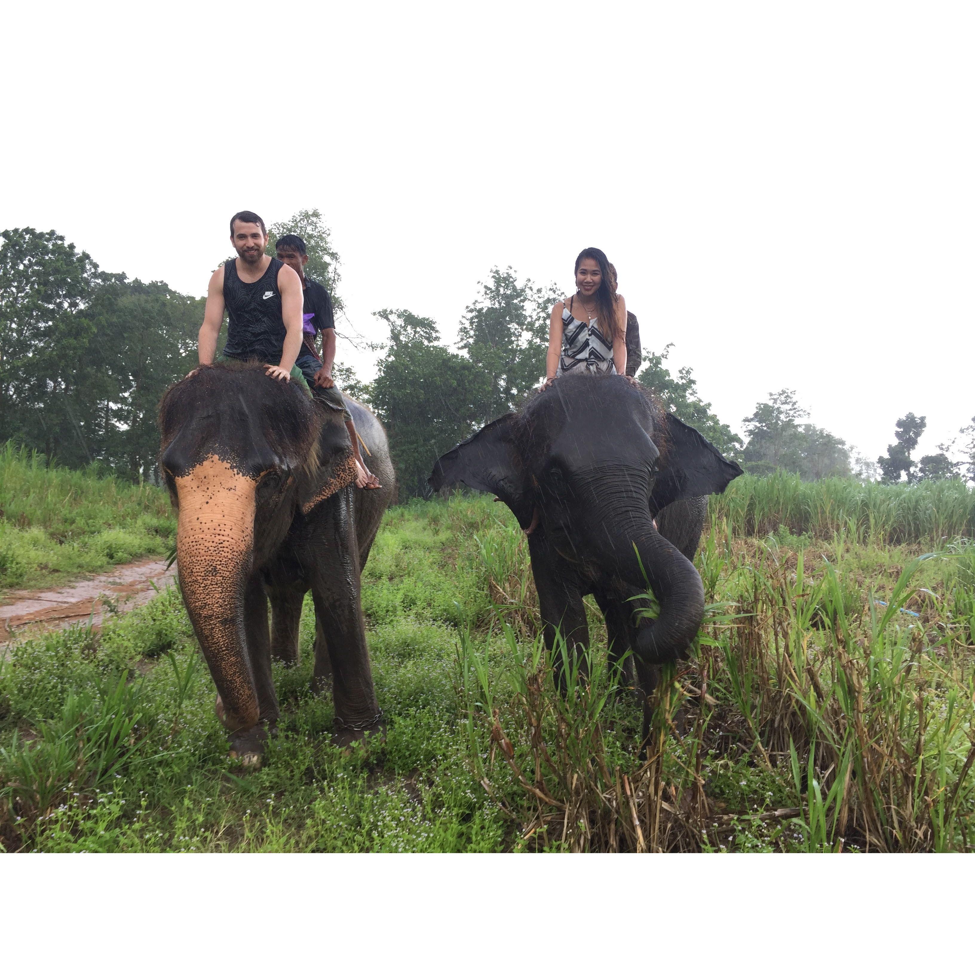 Jun 2017 - Riding in the rain with 2 beautiful gentle giants at the Elephant Sanctuary at Kanchanaburi, Thailand