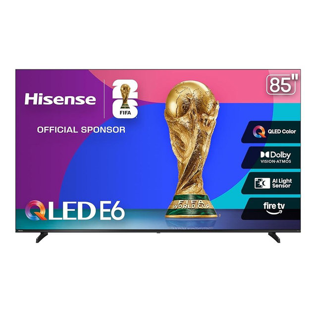 Hisense 85" E6 Cinema Series QLED 4K UHD Smart Fire TV (85E6QF, 2025 Model) - QLED, AI Light Sensor, Dolby Vision · Atmos, Voice Remote with Alexa, Motion Rate 120, HDR 10+ Adaptive, Game Mode Plus