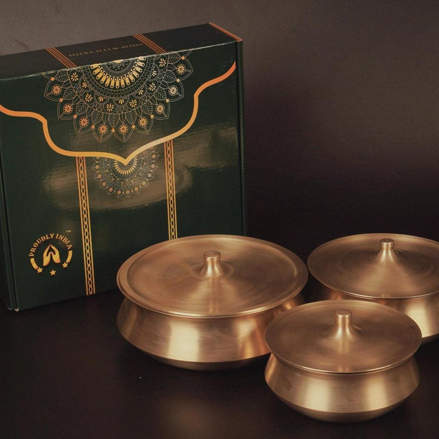 Bronze Serving Handi, Vintage Handi, Pure Lead Free Kansa Handi for Serving Only,Serving Bowl with Lid, Organic Cookware,Serveware with Lid
