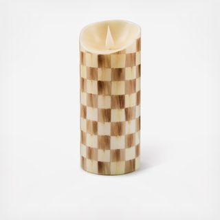 Mocha Check Flameless Pillar Candle