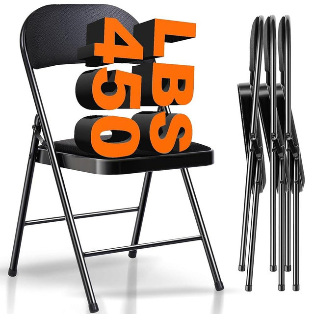 LUCKPRO Folding Chairs with Cushion - Foldable Chairs 4 Pack Heavy Duty Steel Frame, 450lb Capacity Padded Seats for Indoor/Outdoor Parties, Compact Apartments Events (Black, 31" Height, 18" Seat)