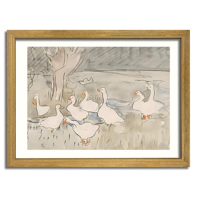 Vintage Framed Goose Wall Art Watercolor Print, Rustic Farm Duck Decor Canvas Painting, Minimalist Pastoral Poster Picture, Country Cottage Wall Decor for Living Room Kitchen Bathroom Bedroom 12x16 in