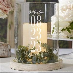 The Big Day Personalized Wedding Hurricane with Whitewashed Wood Base