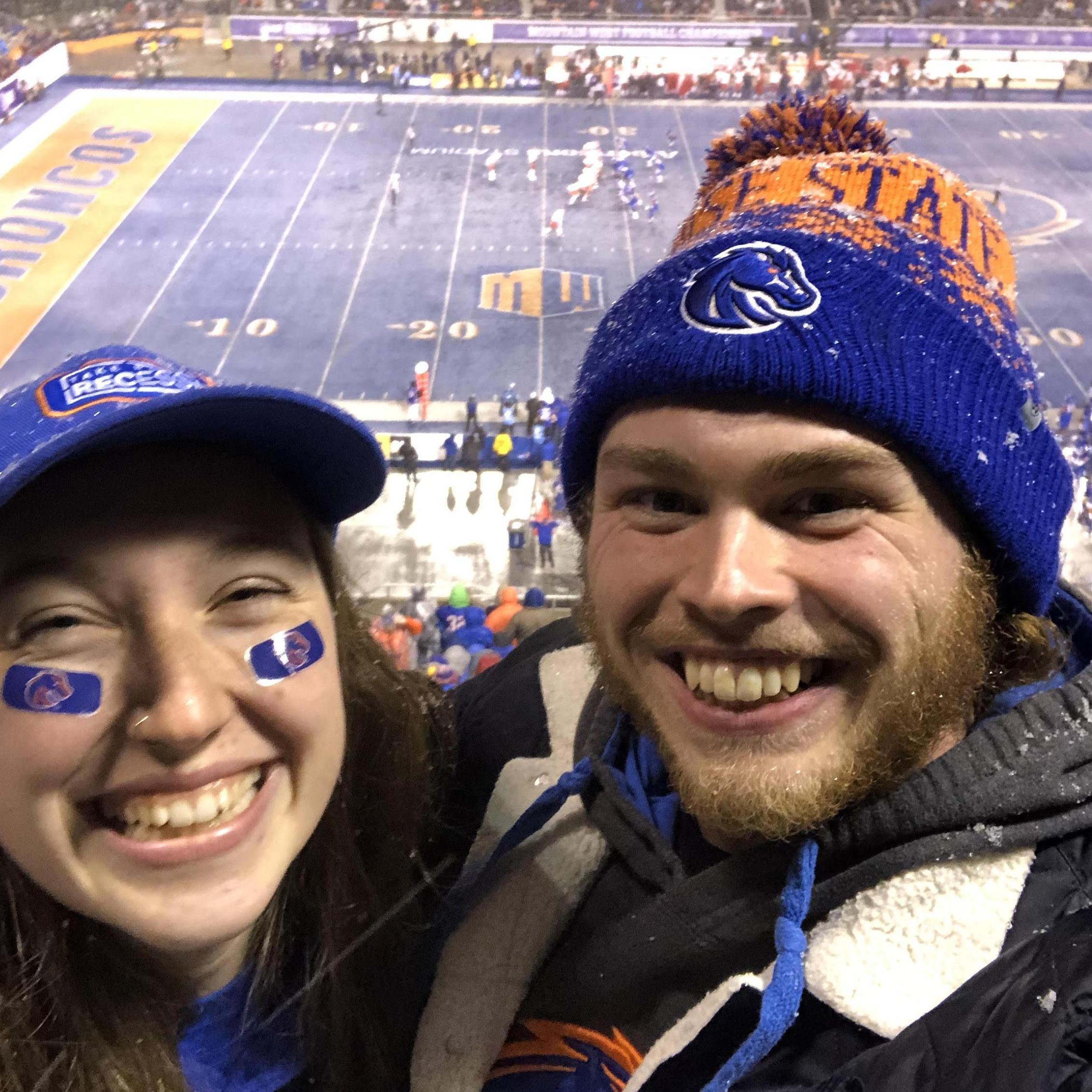Us at a Boise State home football game.
