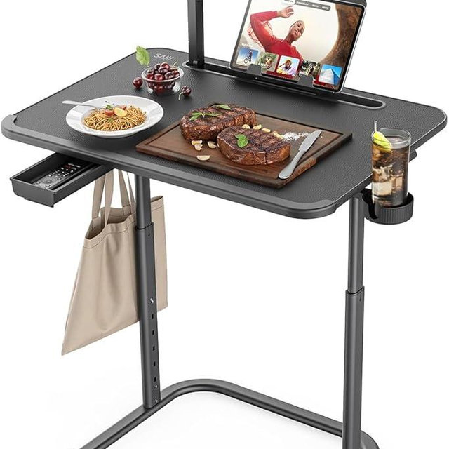 SAIJI XXL Extra Large TV Tray Table，Height & Tilt Adjustable Heavy Duty TV Trays for Eating, Working, Writing,Drawing, Recliner Table Couch Desk with LED Light, Cup Holder, Bookstand