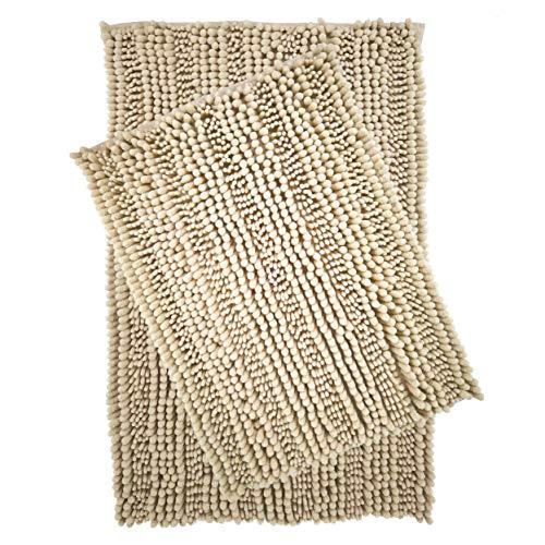 Polyte Premium Microfiber Shaggy Chenille Bath Mat Non Slip, 20 x 32 in / 17 x 24 in, Set of 2 (Beige)