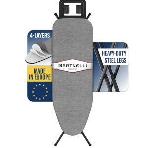 Bartnelli by Rorets Ironing Board Made in Europe | Iron Board with 4 Layered Cover & Pad, Height Adjustable up to 36" Features A Safety Iron Rest, 4 Steel Legs, for Laundry Room or Dorm Use (43x14)