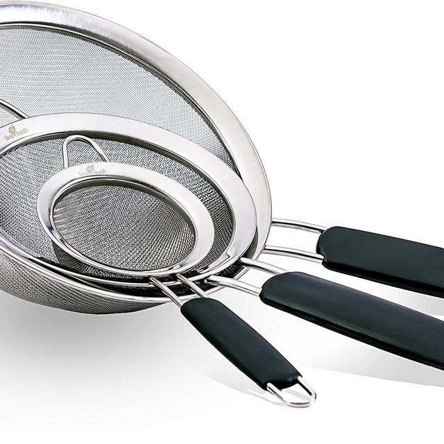 LiveFresh Mesh Strainer Stainless Set - Premium Fine Stainless Steel Fine Mesh Strainers, Colanders and Sifters Crafted for Quinoa & Amaranth with Comfortable Non Slip Handles - 3 Sizes
