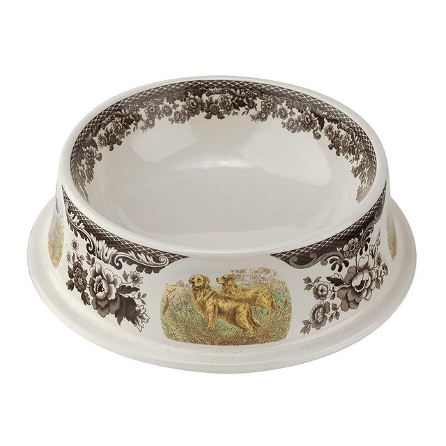 Spode Woodland Ceramic Dog Bowl | 8.5 Inch Dog Food and Water Bowl | Assorted Hunting Dogs Design | Stoneware Pet Bowl | Perfect Size Dish for Pet Food or Water