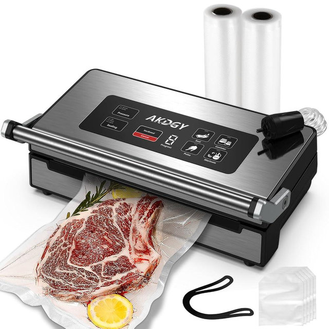 90Kpa Food Vacuum Sealer, Stainless Steel Vacuum Sealer Machine for Food with Double Heat Seal & Double Pump, Food Sealer Dry/Moist/Liquid Modes, Roll Storage and Cutter, Easy-Lock Handle and Clean