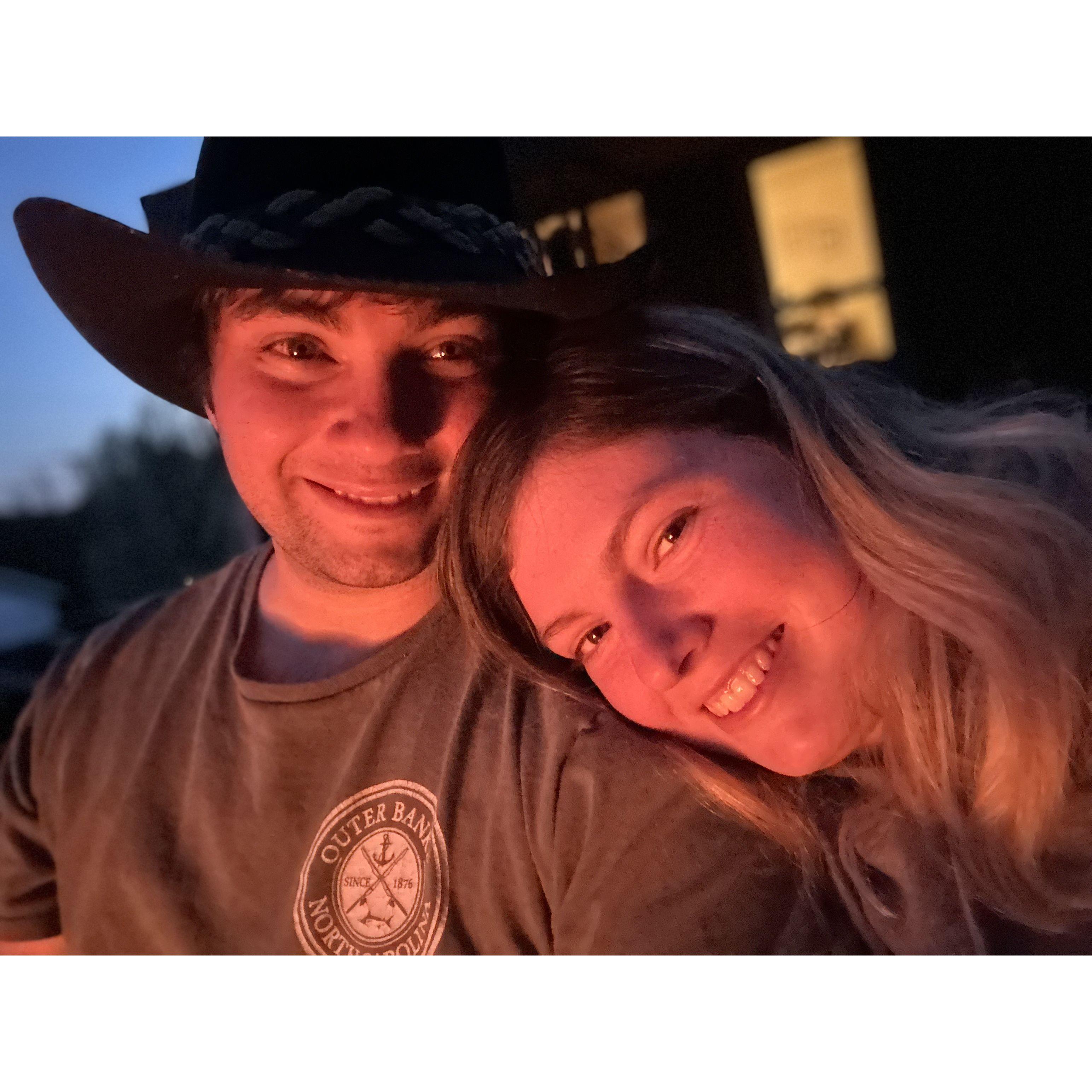 Selfie at the family fire in the front yard.