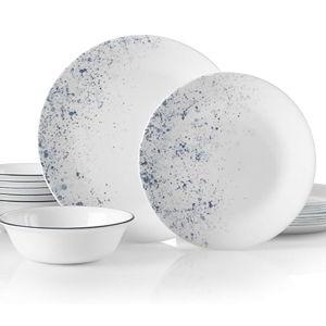 Corelle Vitrelle 18-Piece Service for 6 Dinnerware Set Triple Layer Glass and Chip Resistant, Lightweight Round Plates and Bowls Set, Indigo Speckle Resistant, Lightweight Round Plates and Bowls Set, Indigo Speckle