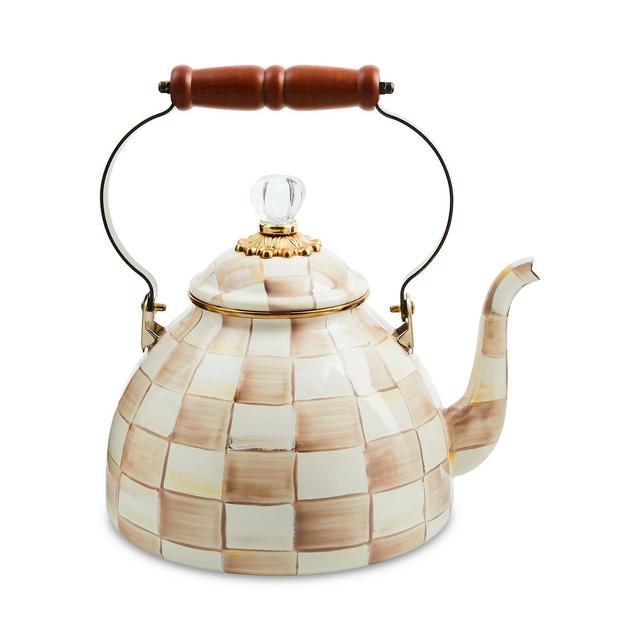 Mackenzie-Childs Mocha Check 3 Quart Tea Kettle